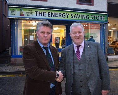 David Morrison with Ian Blackford, MP at The Energy Saving Store, Dingwall High Street